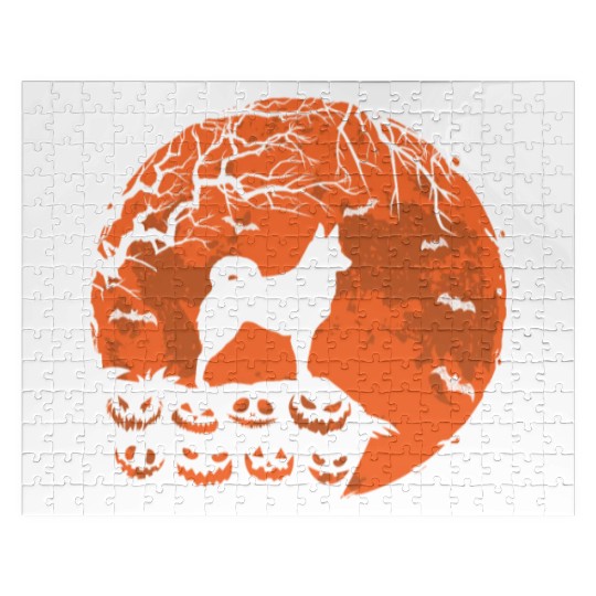 Icelandic Sheepdog And Moon Halloween Dog Lover Jigsaw Puzzles