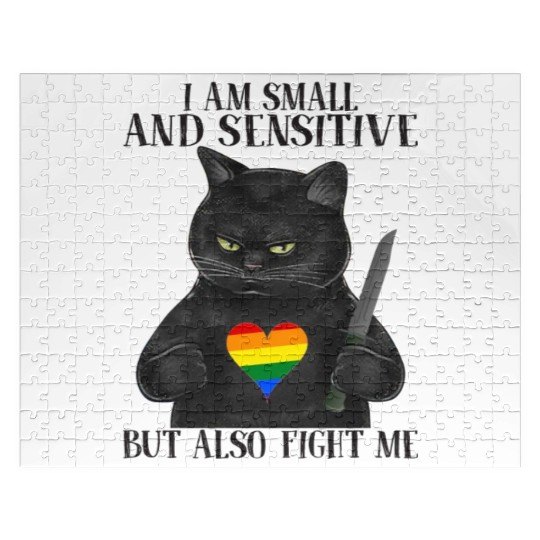 LGBT Black Cat Knife Rainbow Heart Gay Pride Flag Jigsaw Puzzles