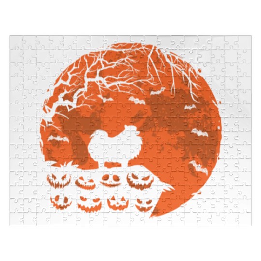 Pomeranian And Moon Halloween Funny Dog Lover Jigsaw Puzzles