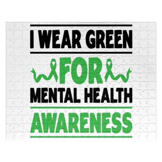 I Wear Green for Mental Health Awareness Retro Jigsaw Puzzles