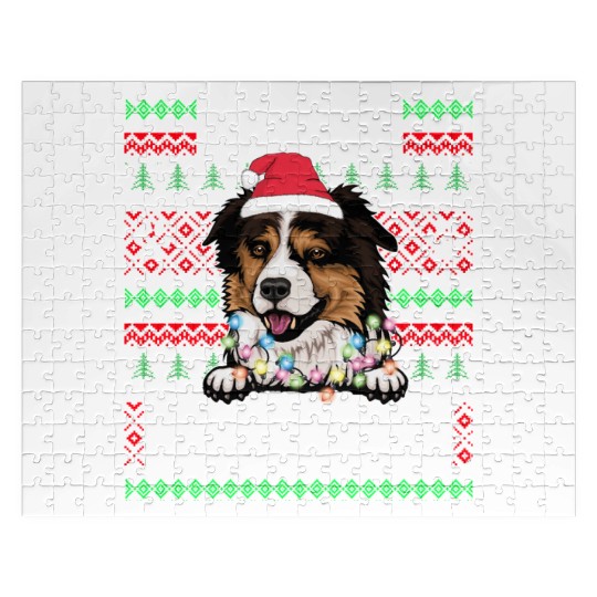 Border Miniature Shepherd Christmas Pajama Jigsaw Puzzles