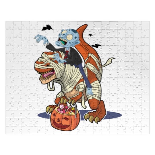 Halloween monster riding dinosaur mummy Jigsaw Puzzles