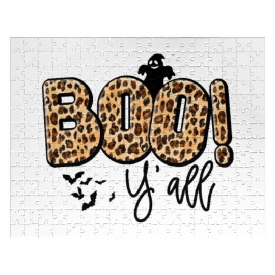Boho Boo Y'all Halloween Leaopard Print Jigsaw Puzzles