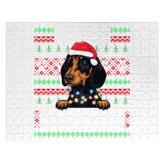 Cute Dog Pajama - Dachshund Dog Lover Christmas Jigsaw Puzzles
