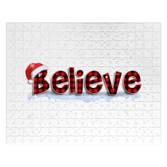 Believe Buffalo Plaid Santa Snowflake Christmas Jigsaw Puzzles