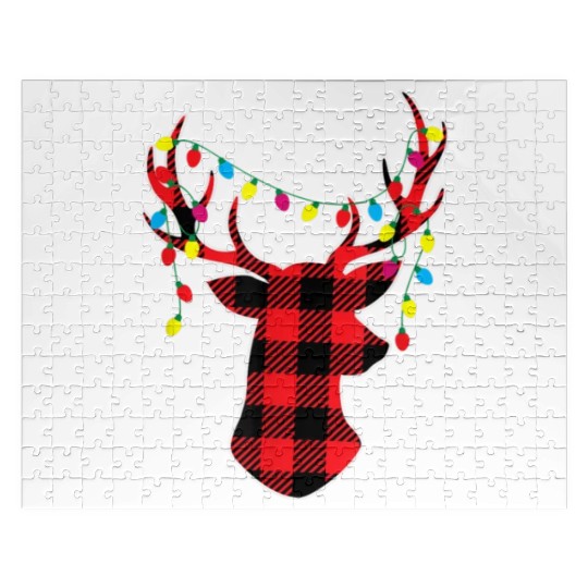 Red Black Christmas Buffalo Plaid Deer Jigsaw Puzzles