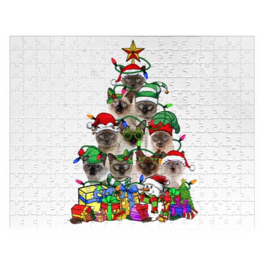 Cat Lover Funny Siamese Tree Christmas Light Jigsaw Puzzles