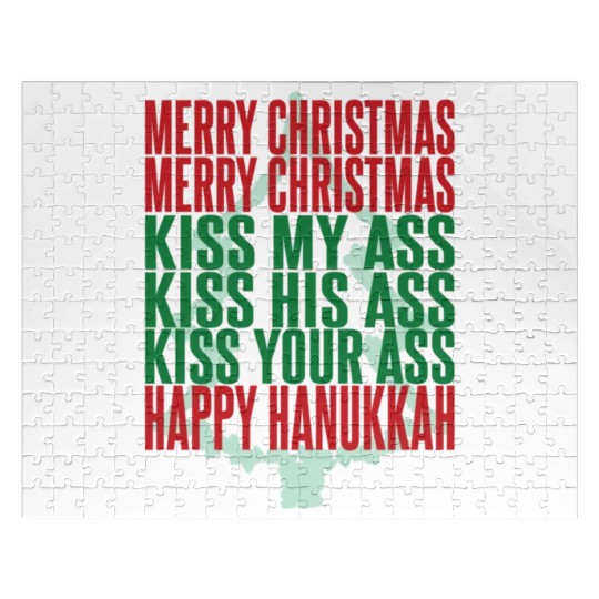 Merry Christmas Kiss My Ass Funny Hanukkah Tree Jigsaw Puzzles
