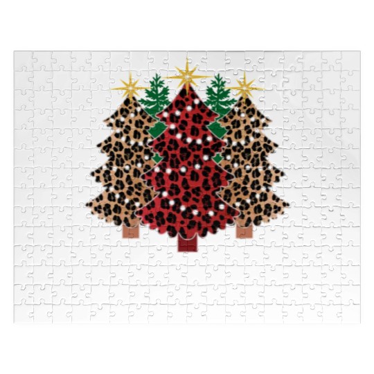 Cute Merry Christmas Leopard Print Tree Christmas Jigsaw Puzzles