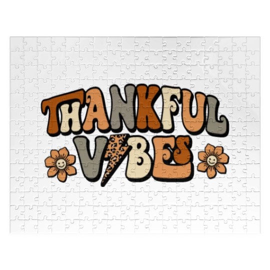 Retro Thankful Vibes Leopard Print Jigsaw Puzzles