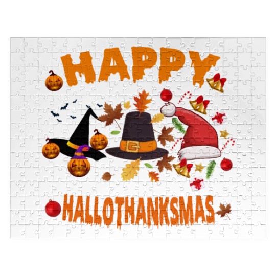Wine Halloween Christmas Happy Hallothanksmas Jigsaw Puzzles