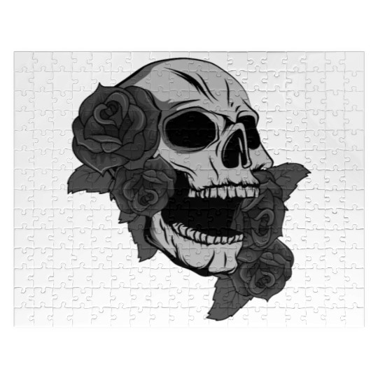 Black Skull Roses Aesthetic Goth Gothic Jigsaw Puzzles
