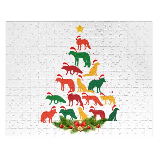 Family Matching Christmas Pajama Fox Xmas Tree Jigsaw Puzzles