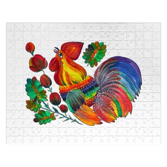 Magic cock. Petrykivka painting. Rainbow rooster Jigsaw Puzzles