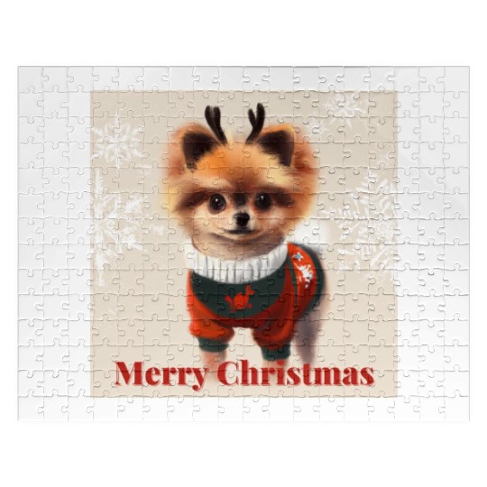 Sweet Miniature Spitz pomeranian in a Christmas. Jigsaw Puzzles
