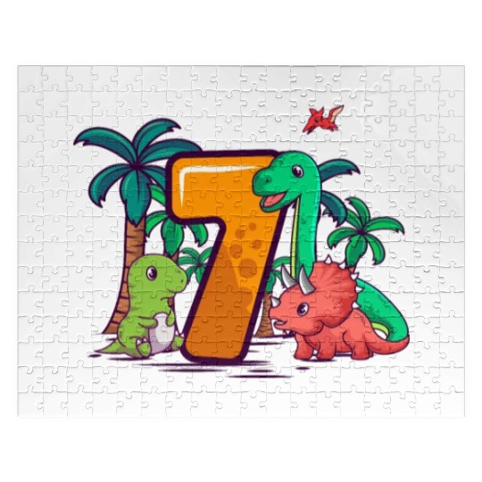 7th Birthday Trex Triceratops Dinosaur 7 Year Jigsaw Puzzles