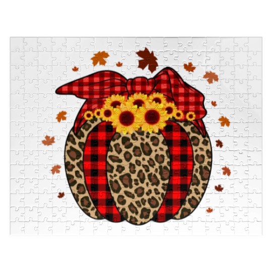 Pumpkin Jack O' Lantern Leopard Plaid Halloween Jigsaw Puzzles