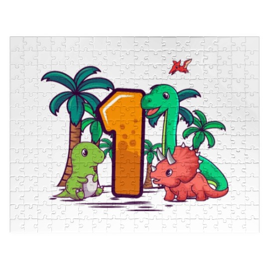 1st Birthday T-Rex Triceratops Dinosaur 1 Year Jigsaw Puzzles