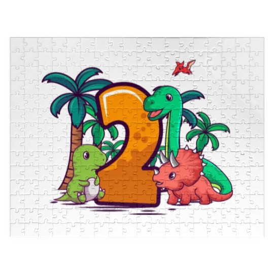 2nd Birthday Trex Triceratops Dinosaur 2 Year Jigsaw Puzzles