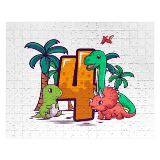 4th Birthday Trex Triceratops Dinosaur 4 Year Jigsaw Puzzles