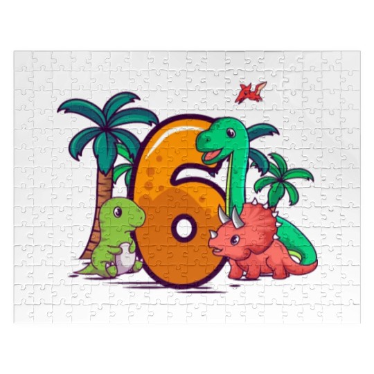 6th Birthday Trex Triceratops Dinosaur 6 Year Jigsaw Puzzles