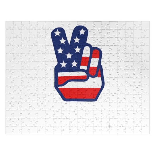 Womens Peace Sign US Flag Stars Stripes Hippie Jigsaw Puzzles