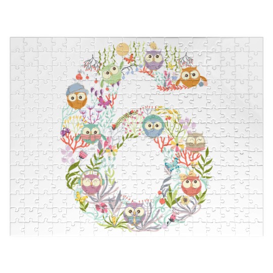 OWL Butterfly Flower Sixth Birthday Girl Number Si Jigsaw Puzzles