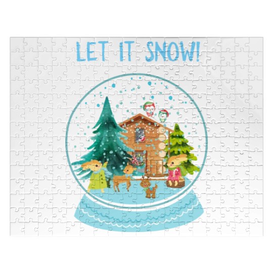 Let It Snow Snowglobe Village Owls Deer Jigsaw Puzzles