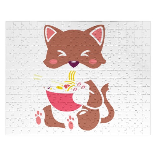 womens kawaii cat ramen anime neko teen boys girls Jigsaw Puzzles