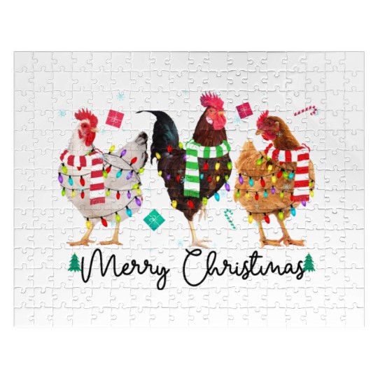 Merry Christmas Funny Chicken With Christmas Light Jigsaw Puzzles