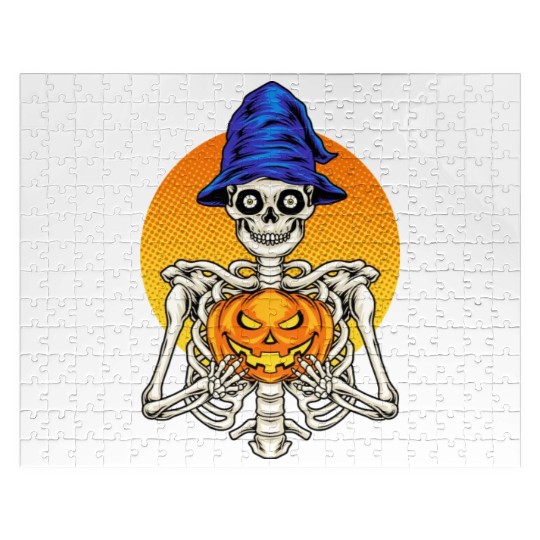 Skeleton Wizard With Scary Pumpkin - Halloween Jigsaw Puzzles