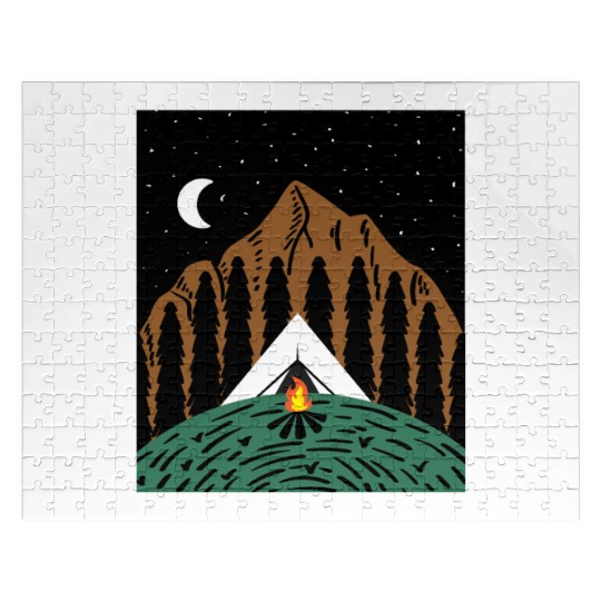 Mountain Night Camper Gift Jigsaw Puzzles