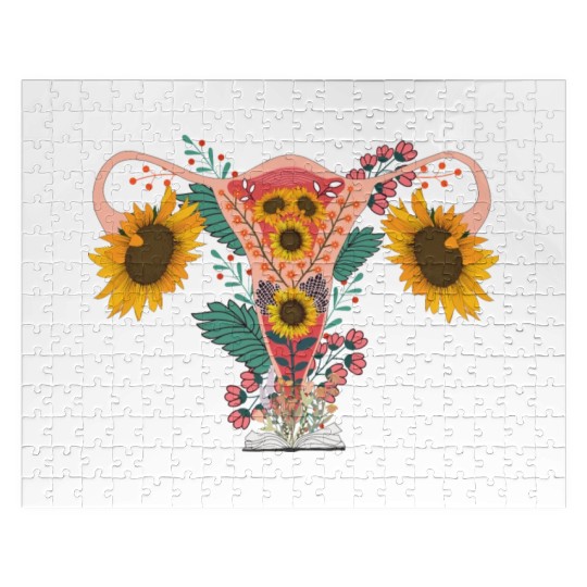 Woman Flower Uterus Feminism sunflower book Jigsaw Puzzles