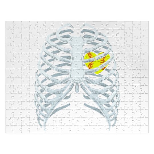 Funny Softbal Heart Skeleton Rib Cage Halloween Jigsaw Puzzles
