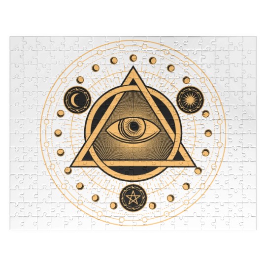 Rune Alchemy Circle with All Seeing Witchcraft Eye Jigsaw Puzzles