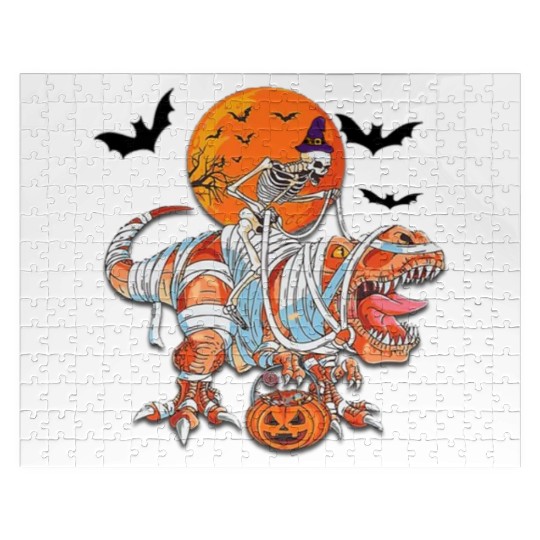 Skeleton Riding Mummy Dinosaurs T Rex Halloween Jigsaw Puzzles