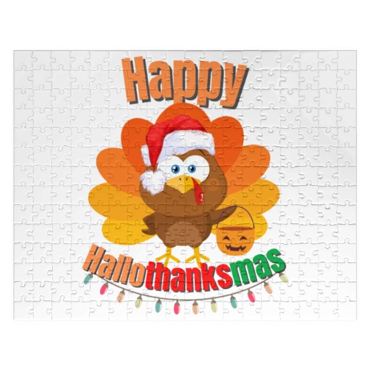 Happy Hallothanksmas Trick or Treat Santa Turkey Jigsaw Puzzles