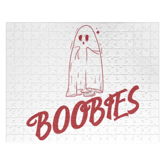 Surprised ghost loves boobies, Boo halloween Jigsaw Puzzles