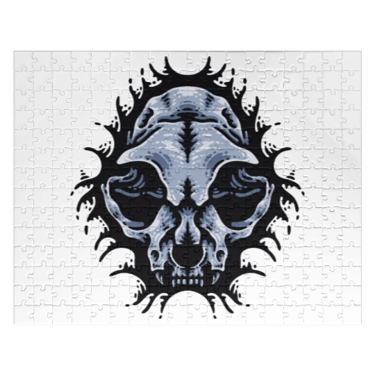 Cat Skull Bursting out gray scale oddities Jigsaw Puzzles