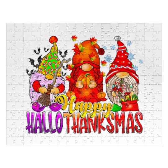 Happy Hallothanksmas Gnomes Lover Halloween Jigsaw Puzzles