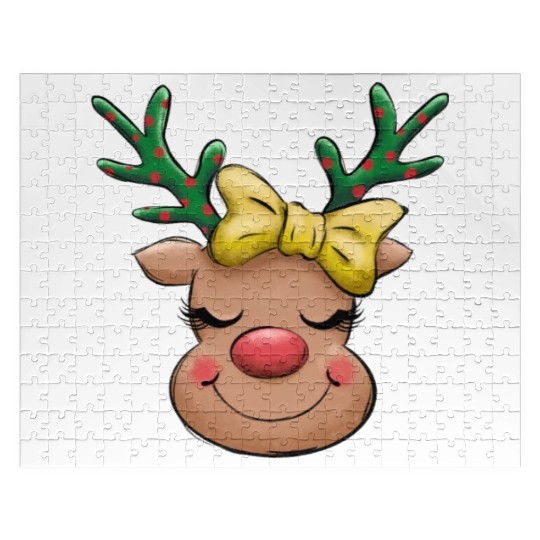 Cute Reindeer Red Nose Christmas Holiday Jigsaw Puzzles