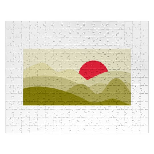 Minimalist Sun Olive Green Jigsaw Puzzles
