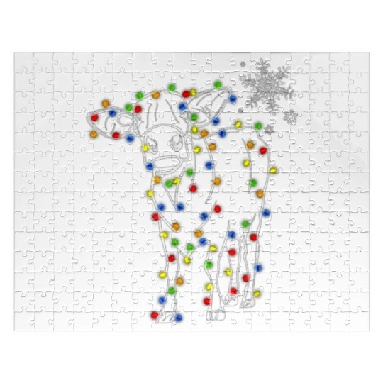 Cow Christmas Light Tree Cow Xmas Snow Lover Jigsaw Puzzles