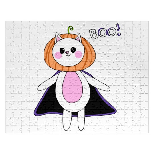 cute cat in halloween melon costume Jigsaw Puzzles
