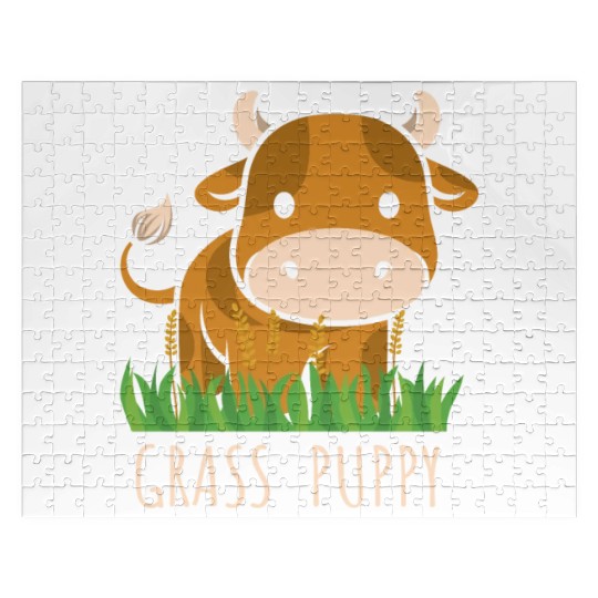Scottish Highland Cow Grass Puppy Cow Whisperer Jigsaw Puzzles