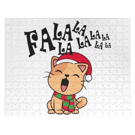 Cute Christmas Cat Singing Fa la la la Song Jigsaw Puzzles