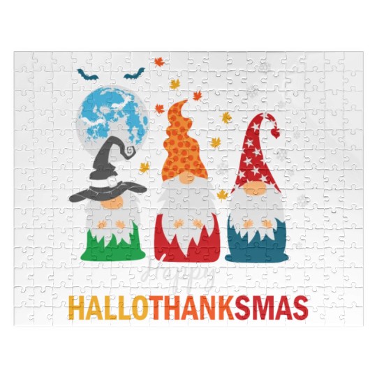 Happy Hallothanksmas Gnomes Lover Halloween Jigsaw Puzzles