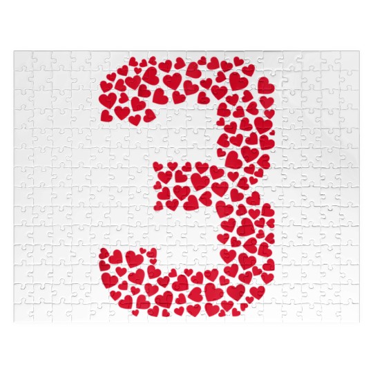 Number 3 Hearts Shaped 3rd Birthday Valentine Day Jigsaw Puzzles