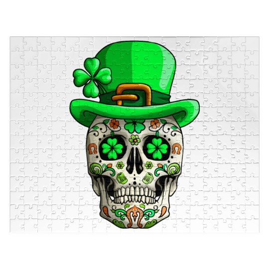 Sugar Skull Funny | Saint Patricks Day of Dead Jigsaw Puzzles