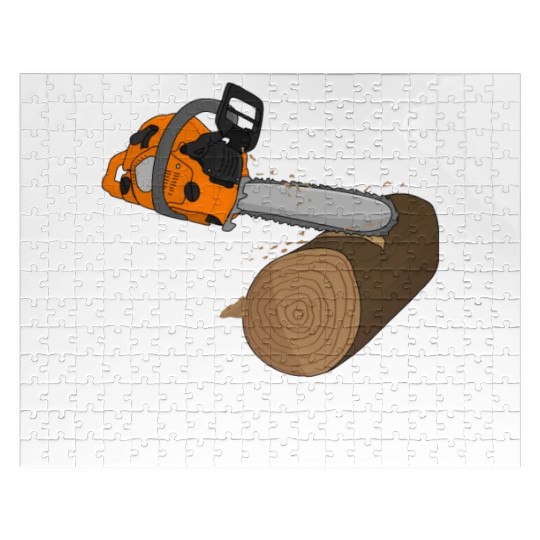 Lumberjack Orange Chainsaw Jigsaw Puzzles